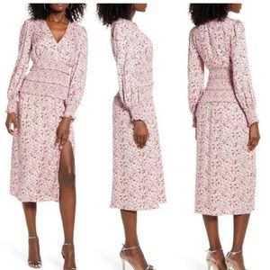 AFRM Pink Floral Smocked Midi dress